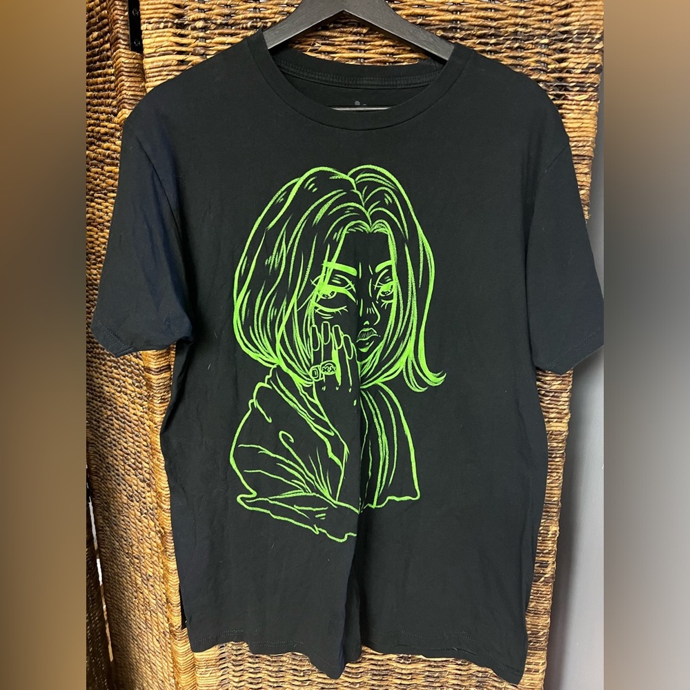Billie Elish- Black/Lime Imprint Shirt, Size: Medium, Pre-Owned